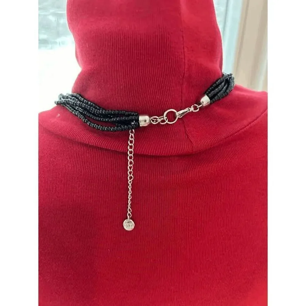 LOFT Timeless Black, Gray And Cream Color Long Beaded Necklace